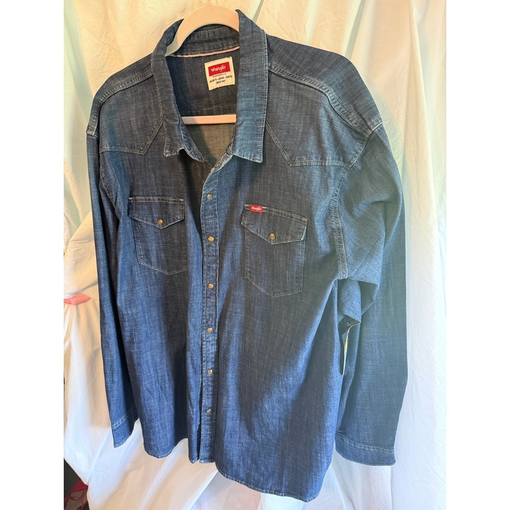 Wrangler Five Star Premium Mens Denim Western Shirt Indigo Blue Snap Front NWT